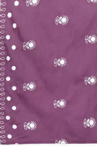 Floral Embroidered Thread Work Pure Cotton Kurta with Trousers & Dupatta