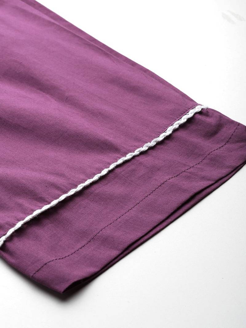 Floral Embroidered Thread Work Pure Cotton Kurta with Trousers & Dupatta