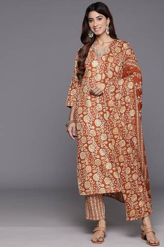Women Floral Printed Regular Mirror Work Kurta with Trousers & With Dupatta