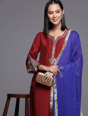 Women Floral Yoke Design Regular Sequinned Kurta with Trousers & Dupatta 1