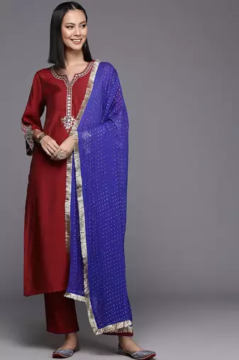 Women Floral Yoke Design Regular Sequinned Kurta with Trousers & Dupatta