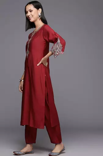 Women Floral Yoke Design Regular Sequinned Kurta with Trousers & Dupatta