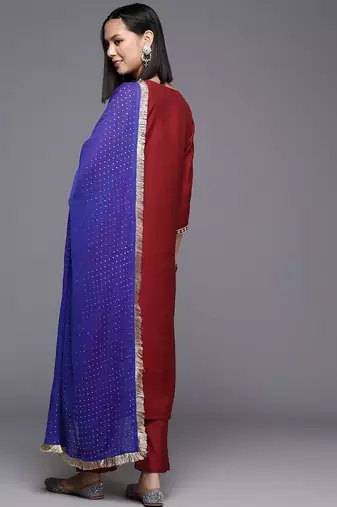 Women Floral Yoke Design Regular Sequinned Kurta with Trousers & Dupatta