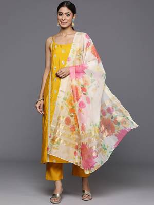Ethnic Motifs Zari Embroidered Kurta with Trousers & Dupatta 1