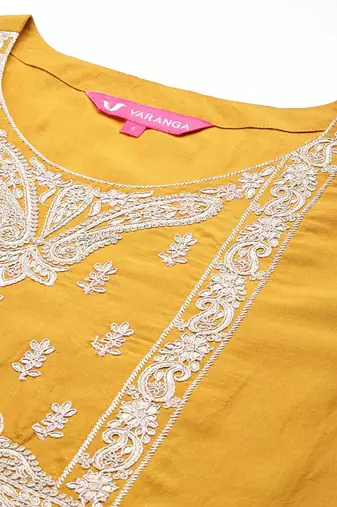 Floral Zari Embroidered Kurta with Trousers & Dupatta