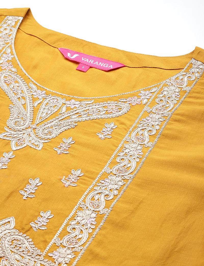 Floral Zari Embroidered Kurta with Trousers & Dupatta