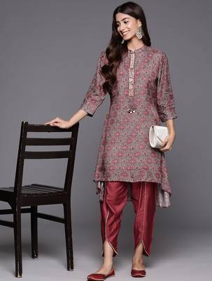 Women Printed Regular Sequinned Pure Silk Kurta with Trousers 1