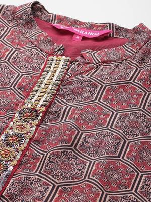 Women Printed Regular Sequinned Pure Silk Kurta with Trousers 2