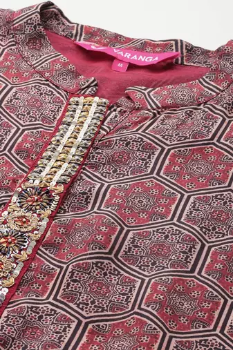 Women Printed Regular Sequinned Pure Silk Kurta with Trousers
