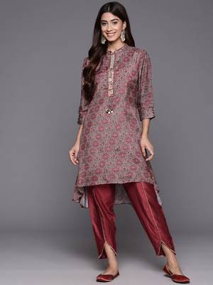 Women Printed Regular Sequinned Pure Silk Kurta with Trousers 4