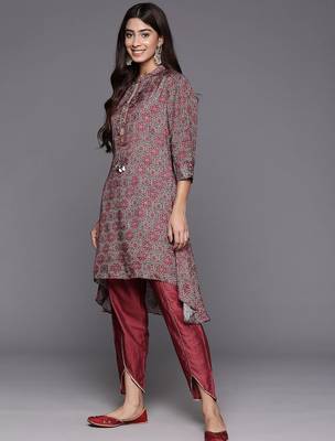 Women Printed Regular Sequinned Pure Silk Kurta with Trousers 5