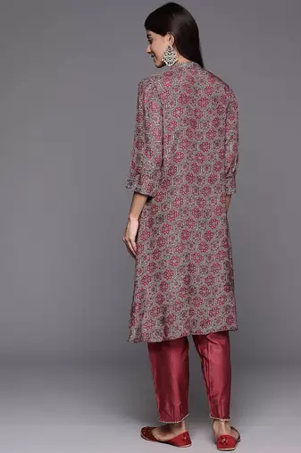 Women Printed Regular Sequinned Pure Silk Kurta with Trousers