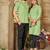Green color men's woven cotton short kurta