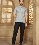 Blue color men's woven cotton short kurta