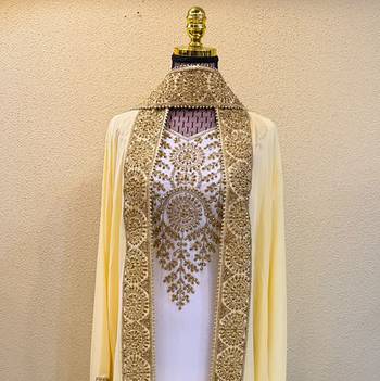 Elegant White & Gold Embroidered Traditional Kaftan Luxury Moroccan Arabian Style Stitched Dress 2