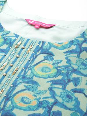 Plus Size Floral Printed Sequinned Kurta with Trousers & Dupatta 3
