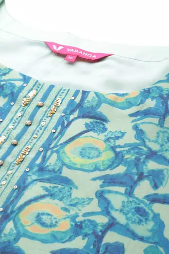 Plus Size Floral Printed Sequinned Kurta with Trousers & Dupatta