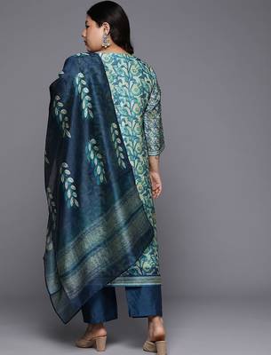 Plus Size Floral Printed Sequinned Kurta with Trousers & Dupatta 7
