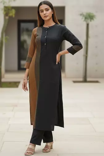 Women Colourblocked Regular Kurta with Trousers