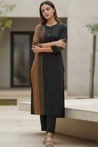 Women Colourblocked Regular Kurta with Trousers