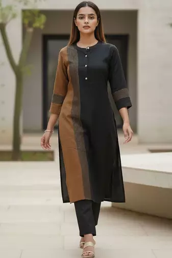 Women Colourblocked Regular Kurta with Trousers