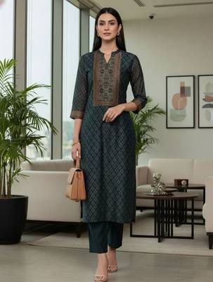Women Ethnic Motifs Printed Regular Chanderi Silk Kurta with Trousers & With Dupatta 1