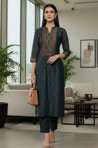 Women Ethnic Motifs Printed Regular Chanderi Silk Kurta with Trousers & With Dupatta