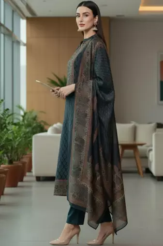 Women Ethnic Motifs Printed Regular Chanderi Silk Kurta with Trousers & With Dupatta