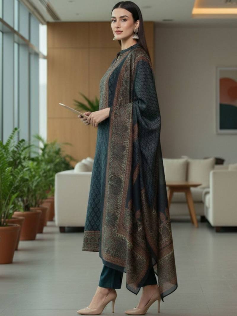 Women Ethnic Motifs Printed Regular Chanderi Silk Kurta with Trousers & With Dupatta