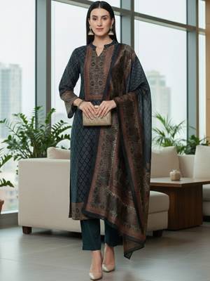 Women Ethnic Motifs Printed Regular Chanderi Silk Kurta with Trousers & With Dupatta 5