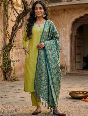 Women Regular Kurta with Trousers & With Dupatta 1
