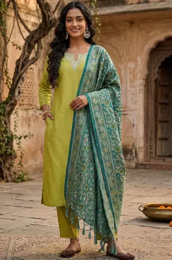 Women Regular Kurta with Trousers & With Dupatta