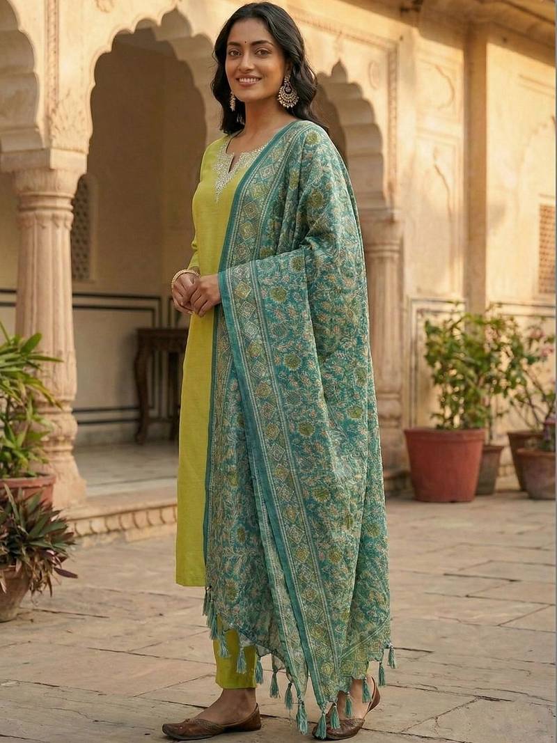 Women Regular Kurta with Trousers & With Dupatta