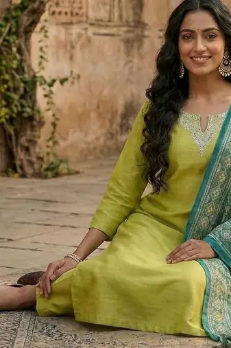 Women Regular Kurta with Trousers & With Dupatta