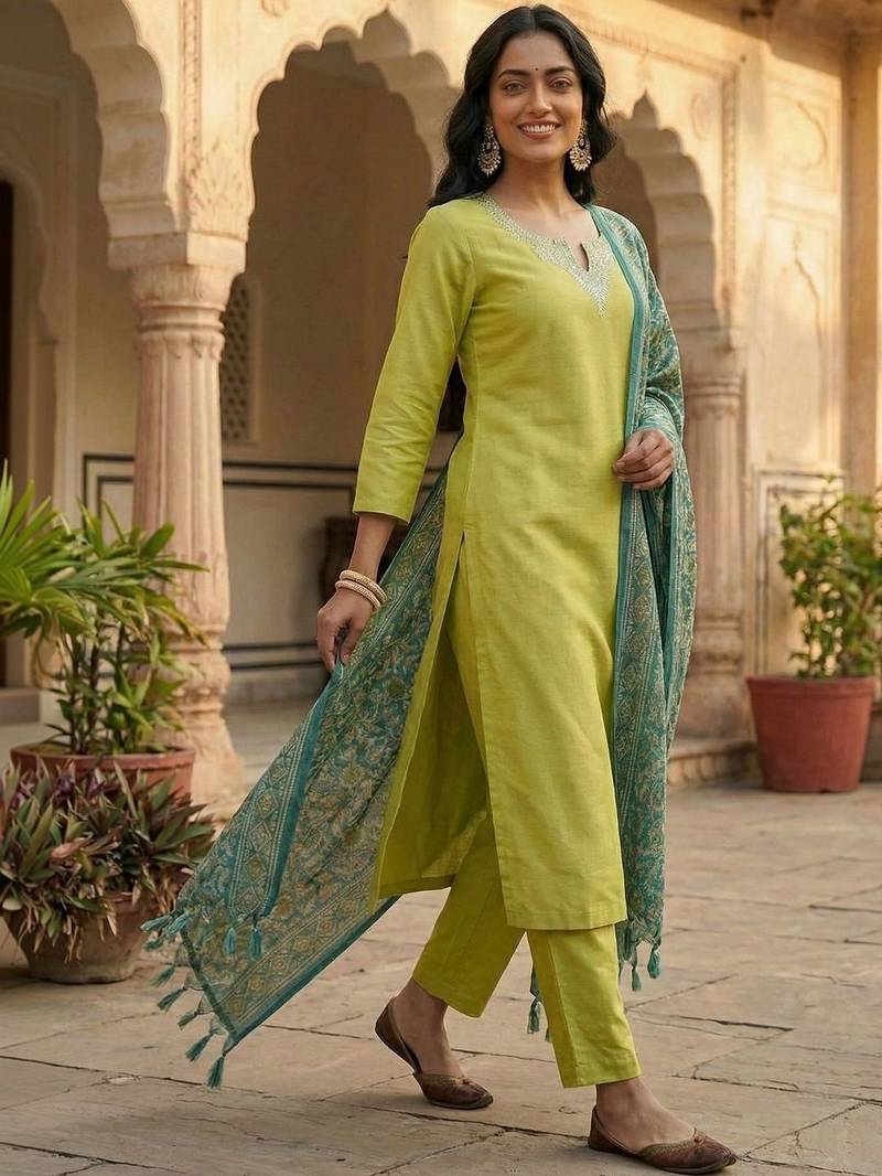 Women Regular Kurta with Trousers & With Dupatta
