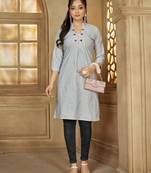 Blue color women's cotton woven work long kurti