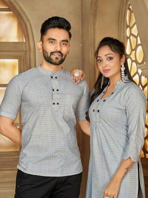 Blue color women's cotton woven work long kurti 2