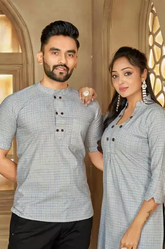 Blue color women's cotton woven work long kurti