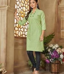 Green color women's cotton woven work long kurti