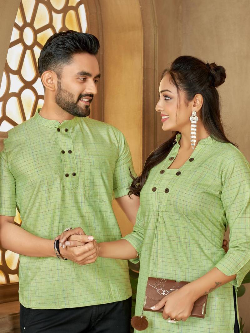Green color women's cotton woven work long kurti