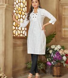 White color women's cotton woven work long kurti