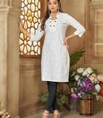 White color women's cotton woven work long kurti