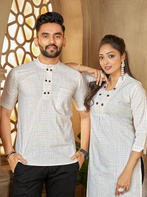 White color women's cotton woven work long kurti 2