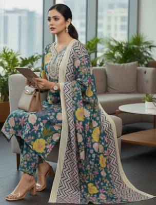 Women Floral Printed Regular Kurta with Trousers & With Dupatta 1