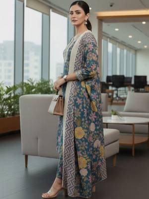Women Floral Printed Regular Kurta with Trousers & With Dupatta 6