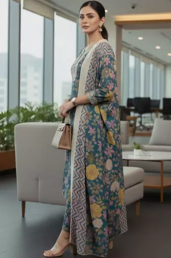 Women Floral Printed Regular Kurta with Trousers & With Dupatta