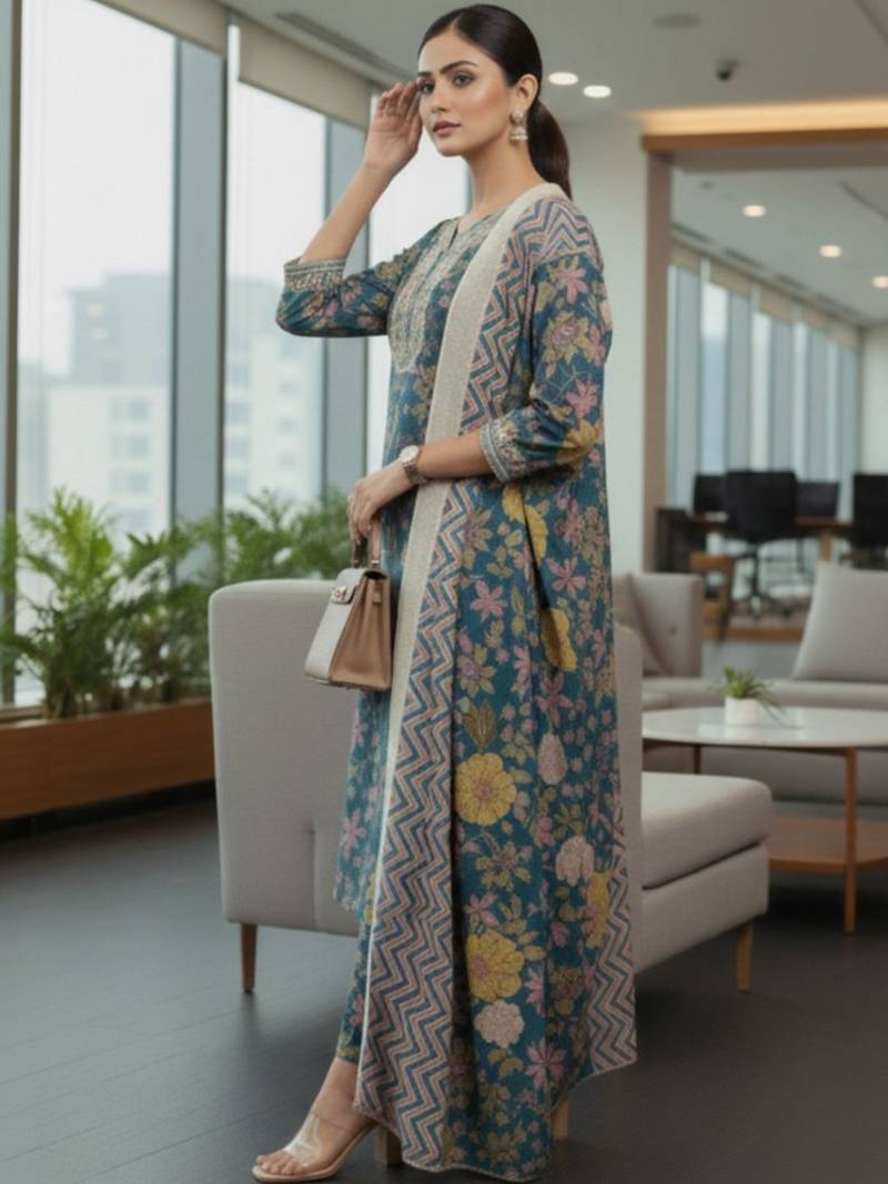 Women Floral Printed Regular Kurta with Trousers & With Dupatta