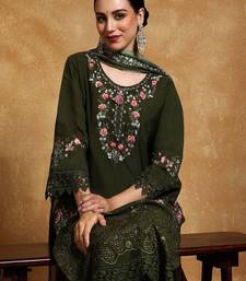 women floral yoke design regular thread work  cotton kurta with palazzos & with dupatta