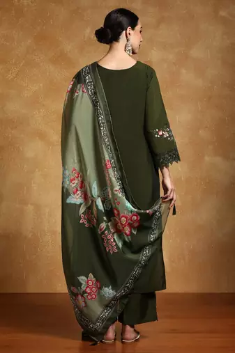 Women Floral Yoke Design Regular Thread Work Pure Cotton Kurta with Palazzos & With Dupatta