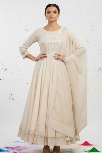 Women Ethnic Motifs Embroidered Tiered Sequinned Pure Cotton Kurta with Pyjamas & With Dupatta